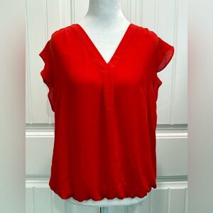Chaus NY Red V-Neck Flutter Sleeve Blouse Size S